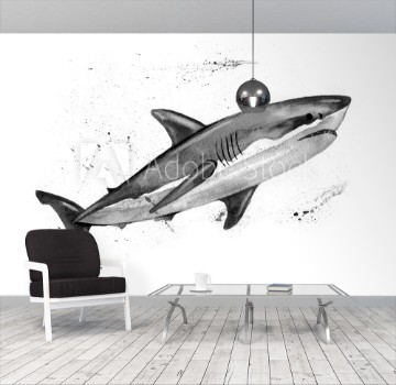 Picture of Watercolor great white shark Hand painting